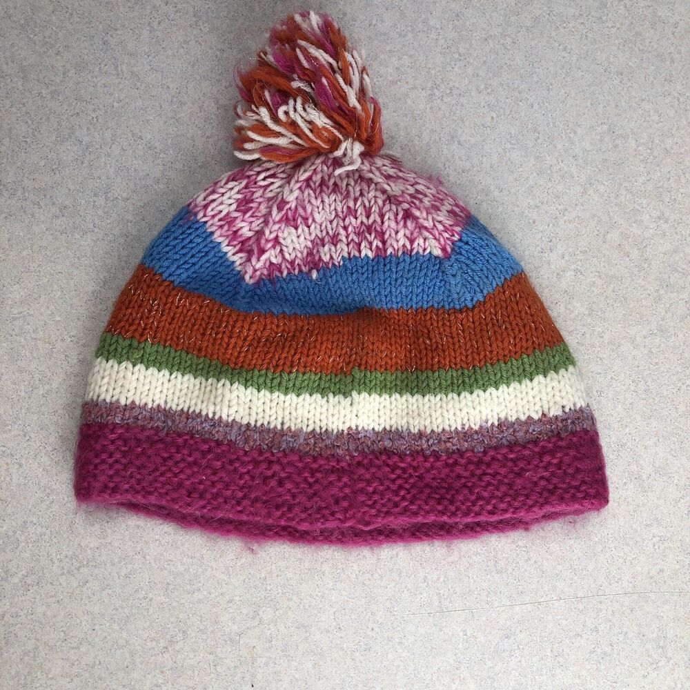 Vintage Y2K Womens Stripped‎ Toboggan Beanie Winter Hat Knit Knitted